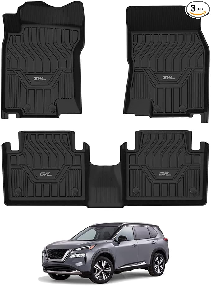 3W 2014-2020 Nissan Rogue Floor Mats Custom Fit for Nissan Rogue Accessories TPE All Weather Floor Liner, 1st and 2nd Row Car Mats (NOT for Rouge Sports and Select Models)