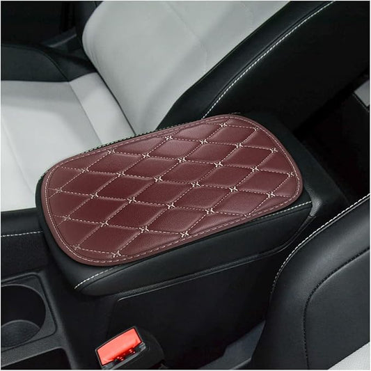 Auto Center Console Pad, PU Leather Car Center Console Box Cushion, Non Slip Soft Armrest Seat Box Cover, Waterproof Vehicle Armrest Protector for SUV, Truck, Car (Rhombic Lattice Wine Red/Beige)