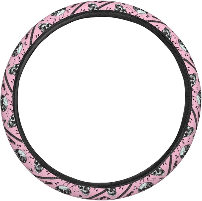 Rock Roll Skull Love Music Steering Wheel Covers Anti-Slip Elasticity Car Accessories Steering Wheel Protector Universal 15 Inch for Cars SUV Vehicle Truck