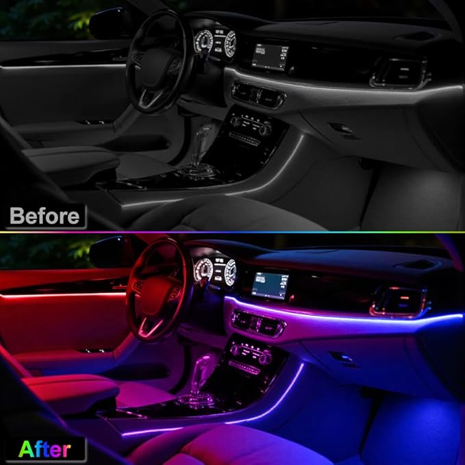 Acrylic Interior Car Ambient Lighting Kits, LED Strip Lights with Wireless APP, Neon Fiber Optic Lights Function LED Strip for Car with Music Modes (18 in 1)