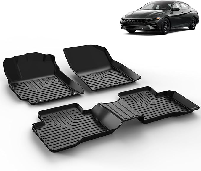 All Weather Car Floor Mats Fit for Hyundai Elantra Hybrid 2021 2022 2023 2024 2025 Automotive Floor Liners Elantra Hybrid Front & 2nd Row Full Set Accessories Black