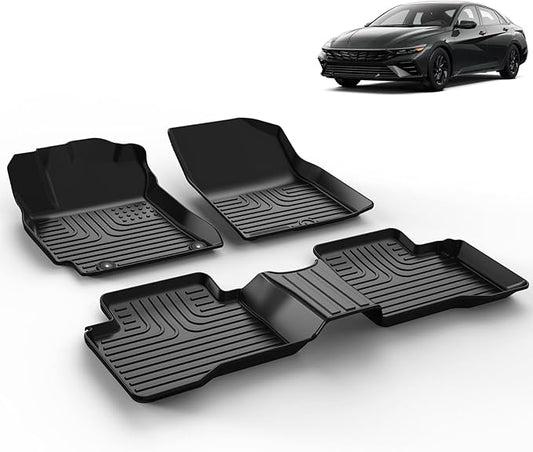 All Weather Car Floor Mats Fit for Hyundai Elantra Hybrid 2021 2022 2023 2024 2025 Automotive Floor Liners Elantra Hybrid Front & 2nd Row Full Set Accessories Black