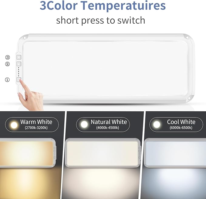 Miady RV LED Interior Light 1500 Lumen 16.5" x 6.3", Thin 12Volt Ceiling Lights with 5 Levels of Dimming and 3 Color Temperature 3500-6500K Switches, for Car/Trailer/Camper/Boat, Pack of 2 (White)