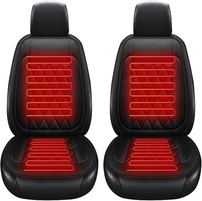 2Pcs Universal Seat Cushion, Comfortable Large Heated Seat Cover，Non-Slip Breathable Unique Back Rest Matt Black (Black)