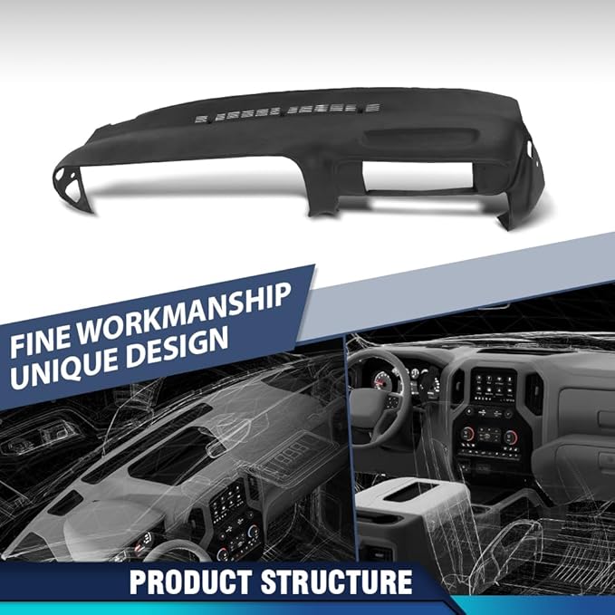 PIT66 Dash Cover Dashboard Compatible with Chevy & GMC Truck C/K 1500, Suburban, Tahoe, Yukon 1997-1999 Fit Chevy & GMC Truck C/K 2500/3500 1997-2000 Fit Cadillac Escalade 1999-2000 Black