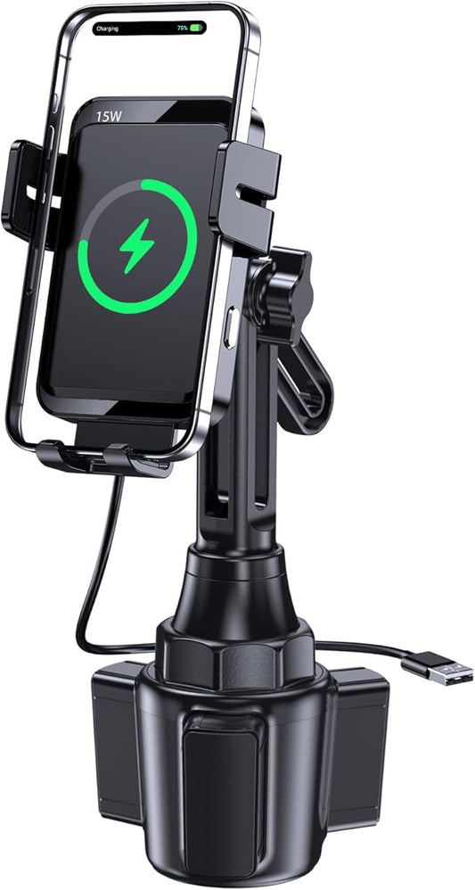 Wireless Car Charger, MOKPR 15W/10W/7.5W Cup Holder Phone Mount, Auto Clamping Fast Charging Car Mount, Air Vent Phone Holder for iPhone 16 15/14/13/12 pro/12/11/XS/X/8, Samsung S23/S22/S10/S9/S8, etc