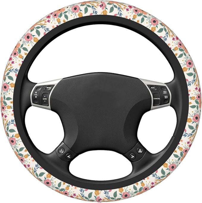 Wild Rose Metallic Flowers Steering Wheel Cover for Women Elastic Rubber Steering Wheel Universal 15 Inch Fit for Cars, Auto, SUVs