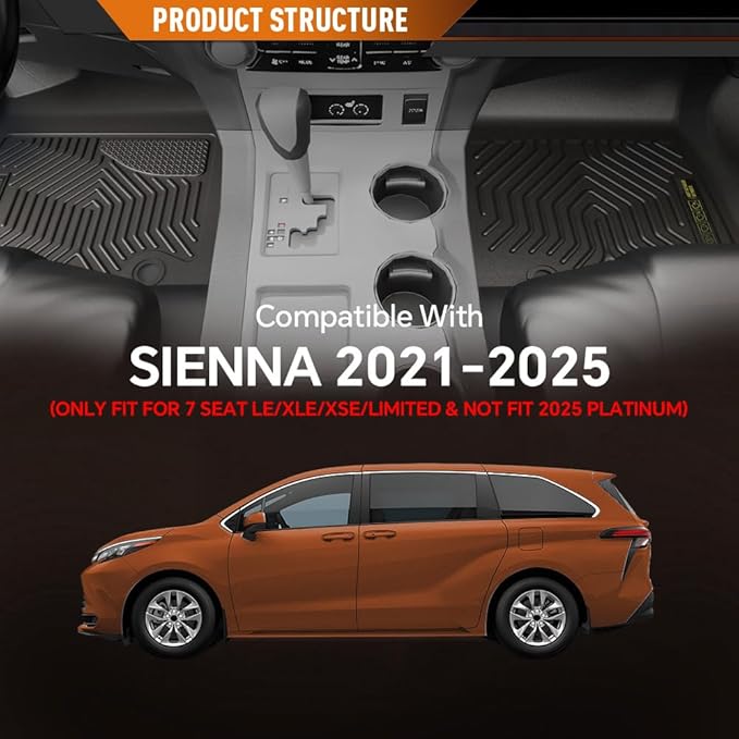 ANDPLAY TPE Floor Mats Liners 4PCS Compatible with Toyota Sienna 2021 2022 2023 2024 2025 All Weather Protection Black Floor Liners alfombras para carro