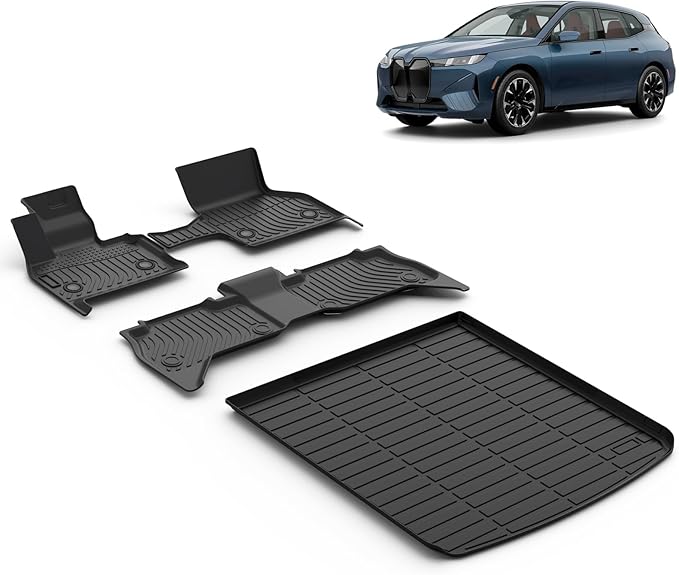 All Weather Car Floor Mats & Cargo Liner Set Fit for BMW iX 2022 2023 2024 2025 2026 Floor Liners Trunk Liner BMW iX Cargo Mat Accessories Black