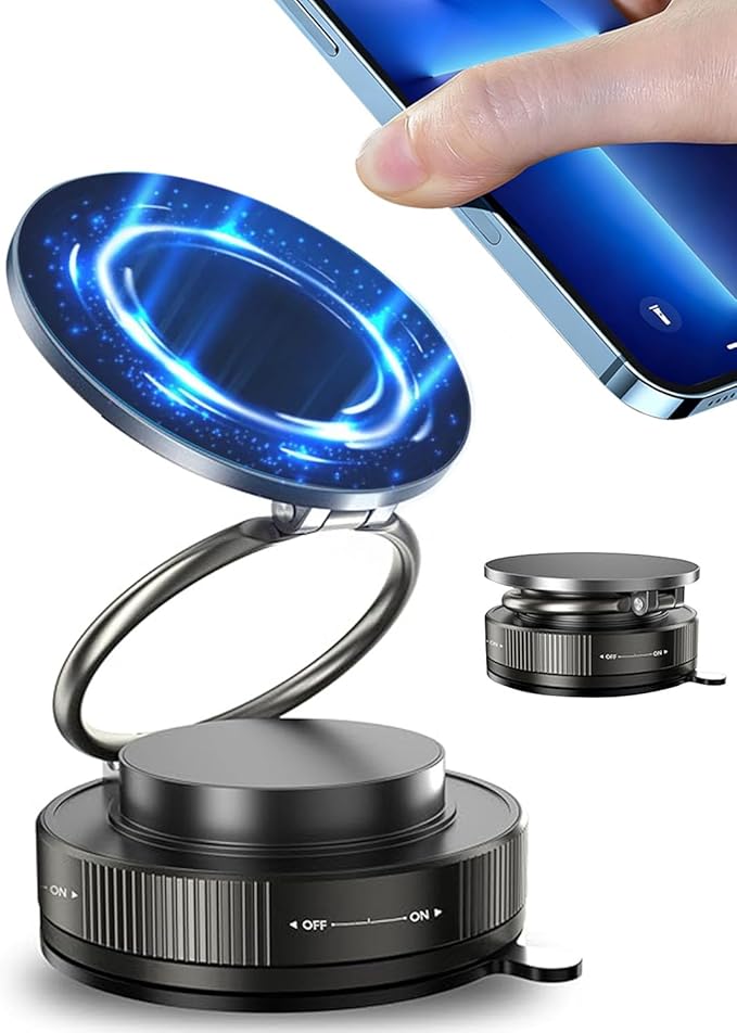 Upgraded MagSafe Vacuum Car Phone Holder, Strong Magnetic Phone Mount with Adjustable & Reinforced Suction Cup Design for Dashboard/Gym/Mirror, Compatible with iPhone & Android