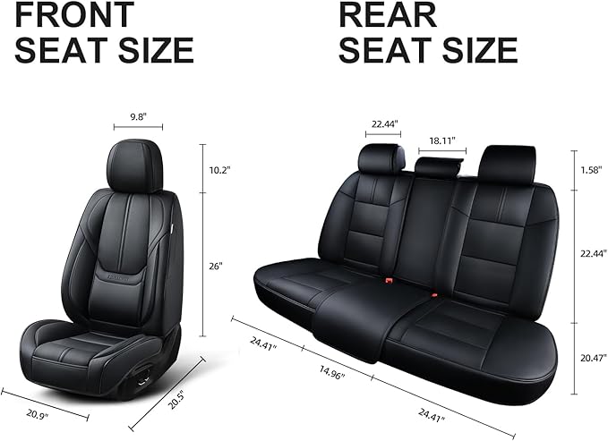 Auto Car Seat Covers Accessories Full Set Leather Cushion Protector Breathable Waterproof Seat Cover for Cars Universal Fit (Black, Front Pair and Rear)