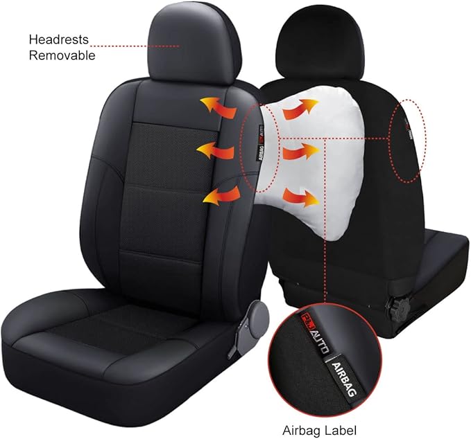 P&J AUTO Leather and Mesh Car Seat Cover Front Pair Universal Fit for Cars Trucks Vans & SUVs Airbag Compatible (Black)