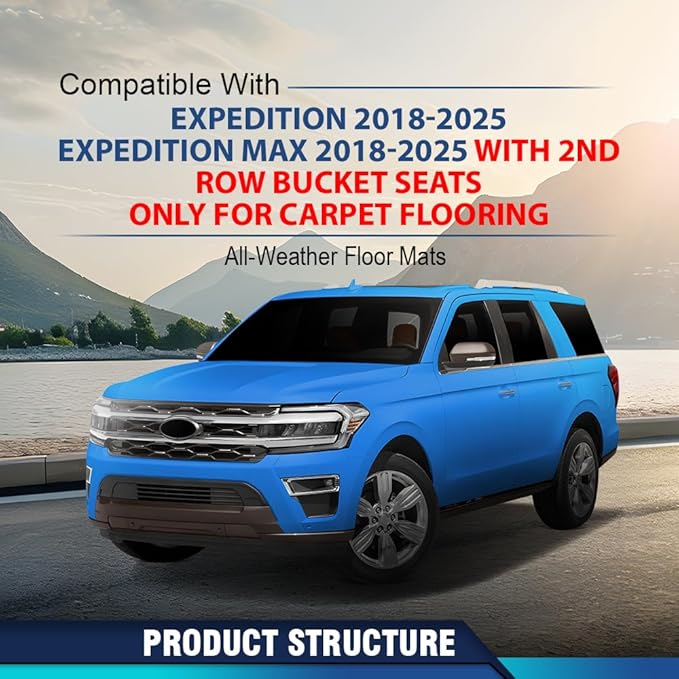 DOTCOM TPE Floor Mats Fit Ford Expedition/Expedition Max 2018-2025 with 2nd Row Bucket Seats, 1st & 2nd & 3rd Row All Weather Protection Floor Liners,alfombras para carro 5PCS