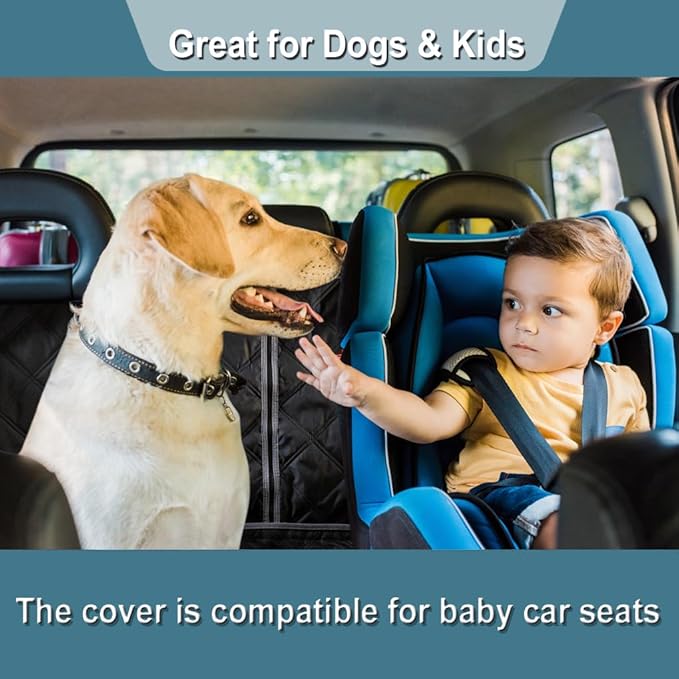 ZQ Bench Car Seat Cover for Dogs, Waterproof Rear Seat Protector Stays Securely in Place for Pets, Dog Backseat Cover Fit for Standard Cars & SUVs (Black)
