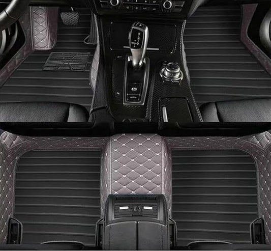 Errva Custom Personalized Floor Mats for Cars，Luxury Full Coverage All Weather Car Floor Mats，Anti-Slip Leather Car Mat Set ，Custom Floor Mats for 98.99% of Cars, Trucks & SUVs (Grey black2)