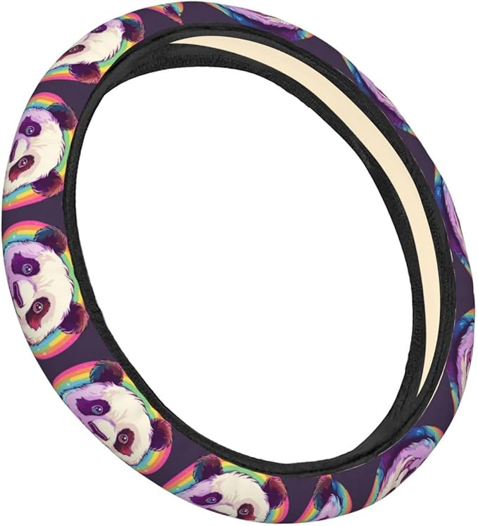 Rainbow Panda Steering Wheel Covers Anti-Slip Elasticity Car Accessories Steering Wheel Protector Universal 15 Inch for Cars SUV Vehicle Truck