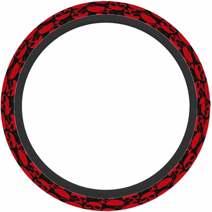 Human Skull Car Steering Wheel Cover Sinister Smiling Skull in Retro Style with Handwritten Text Steering Wheel Cover Car Decor Suitable for Most Vehicles Including Trucks and SUV