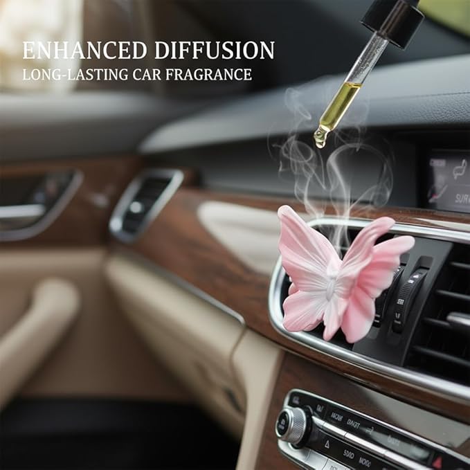 2pcs Elegant Butterfly Car Aroma Diffuser - Premium Gypsum Vent Clip Decor with Long-Lasting Scent(Pink & Blue-Purple)