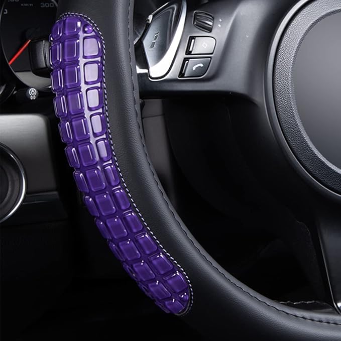 Flying Banner car Steering Wheel Cover Gel Massage Velvet Cool Warm Universal Size 15 inches SUV Truck Anti Slip Odorless Summer Winter (Black Purple, Gel Massage)