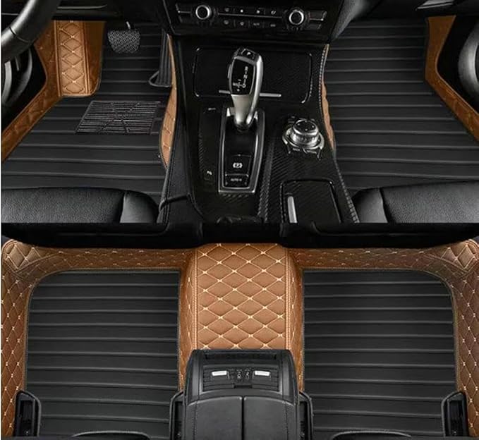 Errva Custom Personalized Floor Mats for Cars，Luxury Full Coverage All Weather Car Floor Mats，Anti-Slip Leather Car Mat Set ，Custom Floor Mats for 98.99% of Cars, Trucks & SUVs (Light Brown Black)
