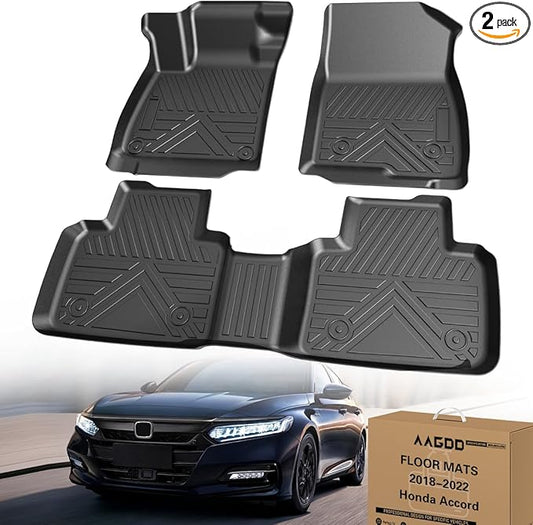 TPE All-Weather Floor Mats for Honda Accord 2018-2022 | Custom Fit Heavy Duty Truck Floor Liners | Front & Rear Row Protection | Durable, Odorless, Easy to Clean (3-Piece Set, Black)