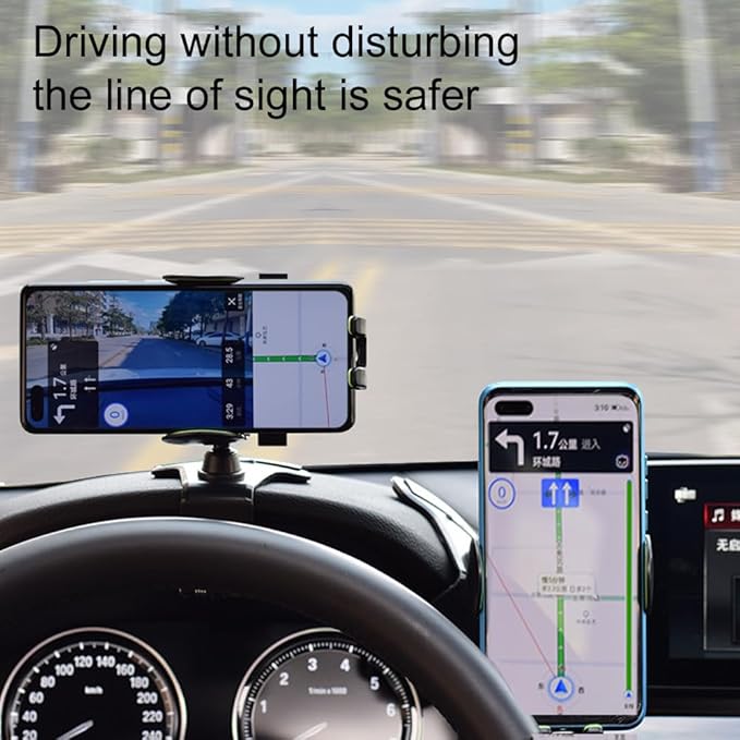 360°Rotatable Instrument Panel Clip Car Phone Holder, Multifunctional Adjustable Mount for All Mobile Phones (Collet-Black)