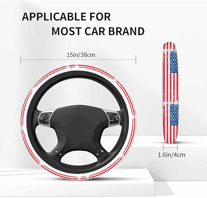 American Flag Elastic Steering Wheel Cover Brush Paint Texture Steering Wheel Cover Anti Slip Protective Case Universal Stretch Steering Protector