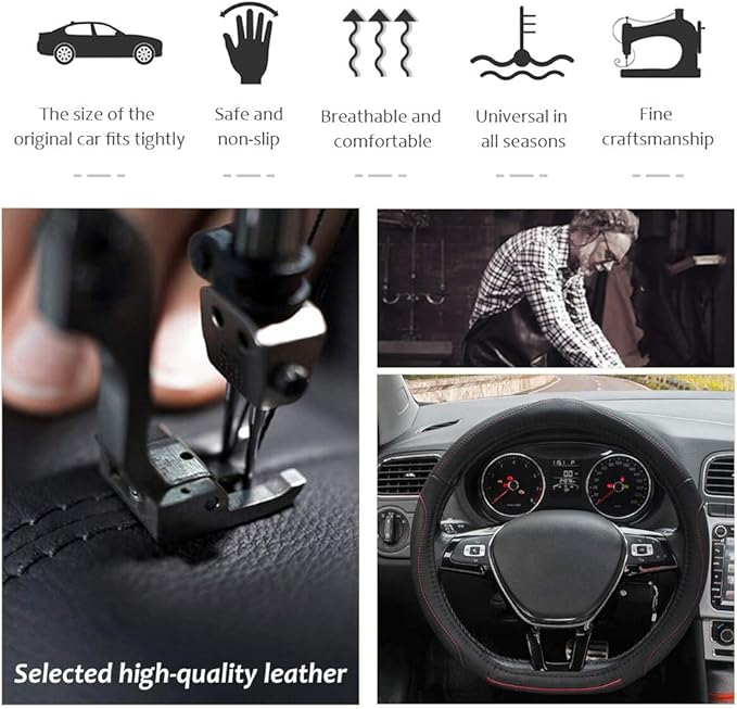 Universal 15 inch D-Type PU Leather Steering Wheel Cover, D-Type,Breathable, Anti-Slip, Odorless (Red-Black)