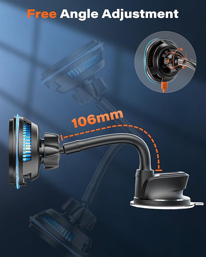 A2C for Qi2 15W MagSafe Car Mount Charger, Magnetic Car Phone Holder Windshield Dashboard [Semiconductor Cooler, PD 30W Adapter, 10.6cm Gooseneck] Fast Charging Wireless Car Charger for iPhone Only