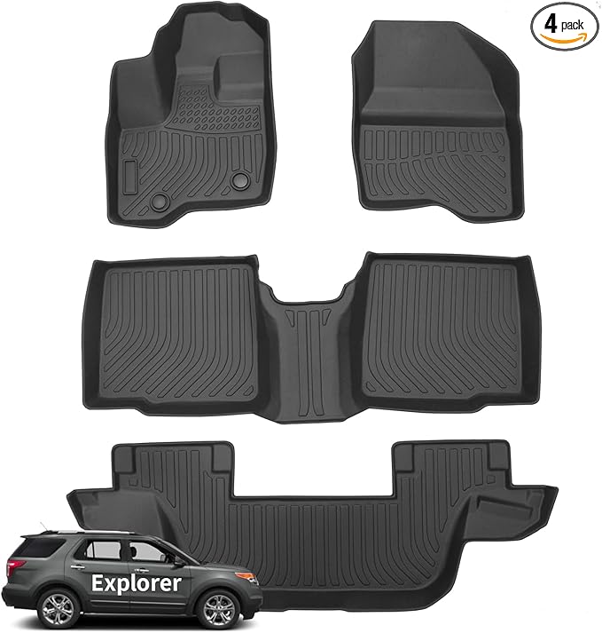 Wayhigh-All Weather Floor Mats Fit for 2011-2014 Ford Explorer 7 Seats TPE Car Mats Waterproof Heavy Duty Rubber Floor Liners for Explorer Accessories Custom Fit Black Liners