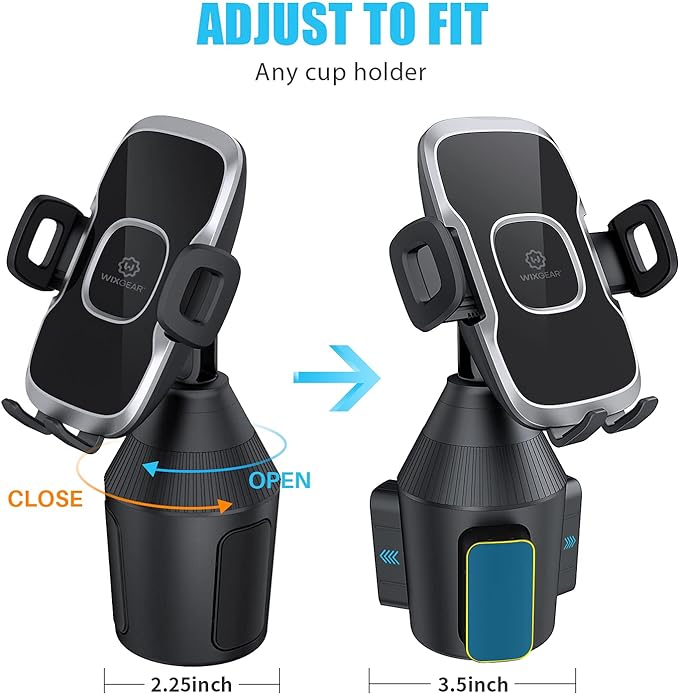WixGear Cup Holder Phone Mount with Adjustable Neck, Cellphone Holder for Car, Upgraded Cup Phone Holder for Car, Compatible with iPhone, Samsung, Google, Expandable Side Arm, Sturdy Base