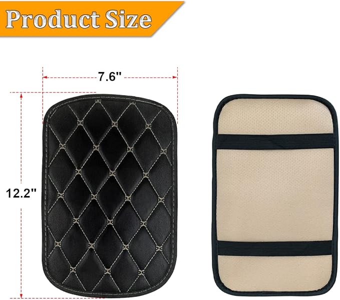 Auto Center Console Pad, PU Leather Car Center Console Box Cushion, Non Slip Soft Armrest Seat Box Cover, Waterproof Vehicle Armrest Protector for SUV, Truck, Car (Rhombic Lattice Black/Beige)