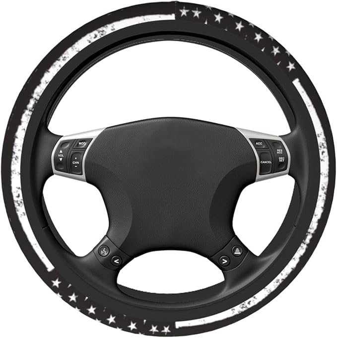 American Flag Steering Wheel Cover with 2 Car Coasters Non Slip Neoprene for Women Men Universal 15 Inch