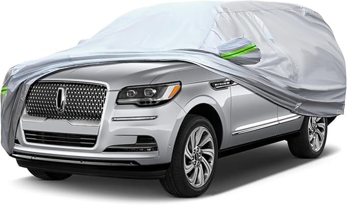 Full Car Cover Universal 6 Layers Outdoor Thicked All Weather Cover, Sunshield, Waterproof, Snow Proof, UV Proof, Scratch Proof, Bird Droppings, 6 Reflective Strips, Fits SUVs up 214"-236"