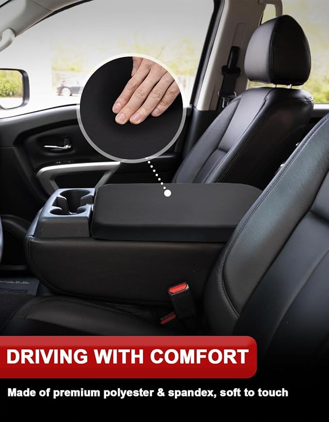 KBH Center Console Armrest Cover for Nissan Titan 2004-2024, Polyester Fabric, Middle Console Arm Rest Lid Protector, Anti-Scratch, Black (Fits Jump Seat Console Only)