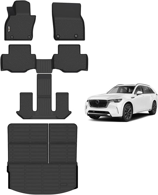 AIPOIL® Floor Mats & Cargo Liner Set for 2024-2025 Mazda CX90 & CX90 PHEV (7 Passengers) TPE All Weather Protection All Weather Protection Full Set Custom Car Mats Accessories - Black