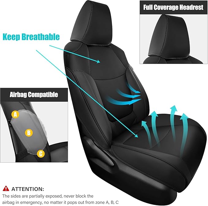 AOOG Leather Car Seat Covers Fit RAV4, Waterproof Faux Leather Seat Covers Custom Fit for Toyota RAV4 2019 2021 2022 2023 2024 2025 LE,XLE,XLE Premium, Limited, Hybrid(Full Set, Black)
