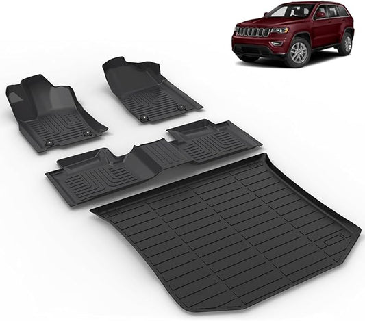 All Weather Car Floor Mats & Cargo Liner Set Fit for Jeep Grand Cherokee 2016-2021 & Grand Cherokee WK 2022-2023 (Non L) Floor Liners Trunk Liner Grand Cherokee Cargo Mat Accessories Black