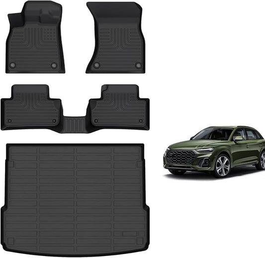 for Audi Q5/SQ5 Floor Mats 2018 2019 2020 2021 2022 2023 2024 2025((Not for Q5 PHEV Models), TPE Automotive All Weather Custom Car Floor Mats Cargo Liner Full Set for Q5/SQ5 2018-2024 2025 Accessories