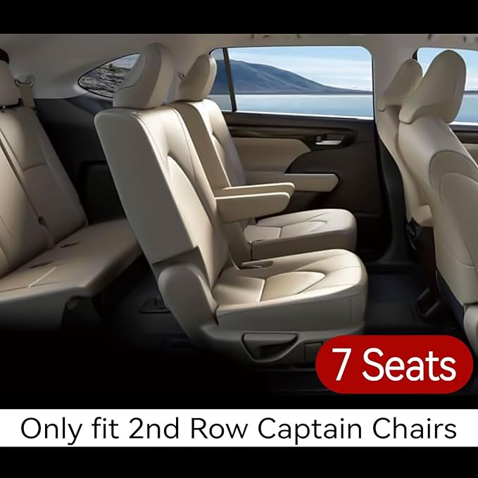 EKR Highlander Seat Covers for Toyota Highlander 2014 2015 2016 2017 2018 2019,2nd Row Captain Chairs,Automotive Seat Cover,Waterproof Leather Car Seat Cover Full Set-Faux Leather(Beige)