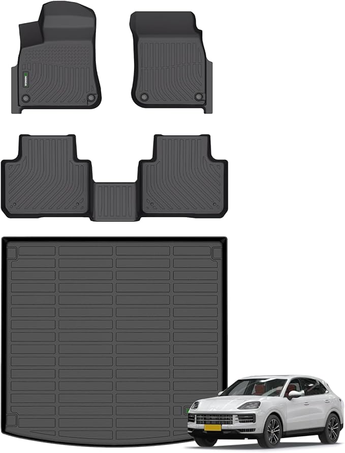 ANBINGO®Fit for Porsche Cayenne Floor Mats 2019-2025, Car Mats for Porsche Cayenne All Weather Mats Cargo Liner TPE Heavy Duty Non-Slip Automotive Fits Full Set Cayenne Accessories, Black