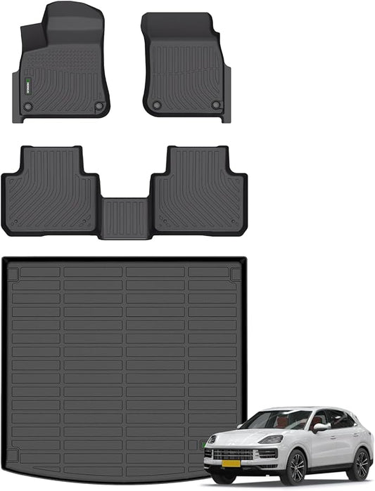 ANBINGO®Fit for Porsche Cayenne Floor Mats 2019-2025, Car Mats for Porsche Cayenne All Weather Mats Cargo Liner TPE Heavy Duty Non-Slip Automotive Fits Full Set Cayenne Accessories, Black