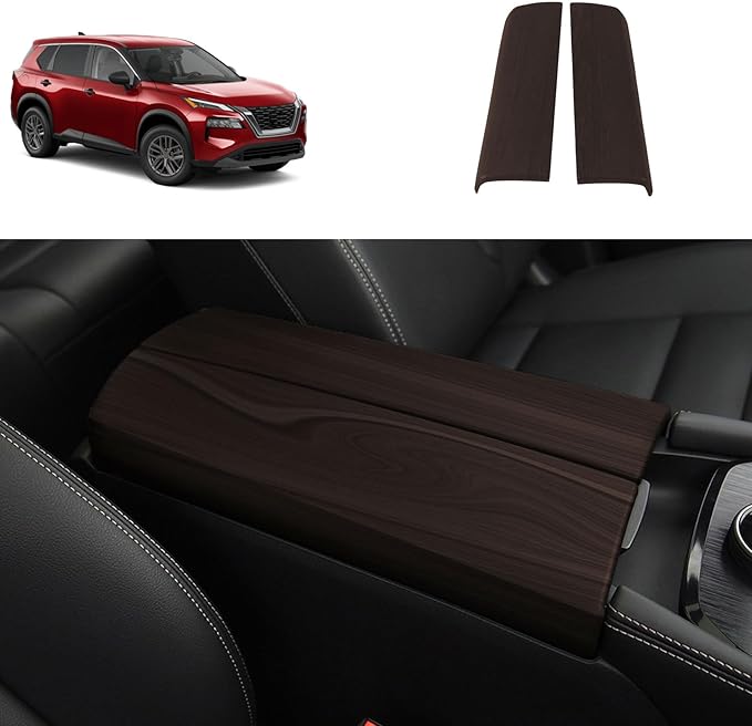 Armrest Box Cover Trim Compatible with Nissan New Rogue 2021 2022 2023 2024 2025 2026 Central Console Armrest Box Protector Interior Car Accessories ABS 2PC (Peach Wood Style)