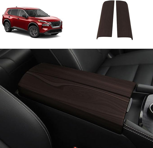 Armrest Box Cover Trim Compatible with Nissan New Rogue 2021 2022 2023 2024 2025 2026 Central Console Armrest Box Protector Interior Car Accessories ABS 2PC (Peach Wood Style)