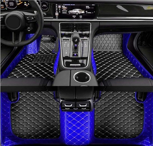Errva Custom Personalized Floor Mats for Cars，Luxury Full Coverage All Weather Car Floor Mats，Anti-Slip Leather Car Mat Set ，Custom Floor Mats for 98.99% of Cars, Trucks & SUVs (Blue Black)