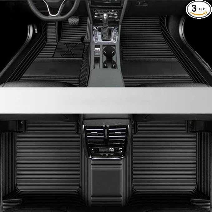YaruicarCustom Car Floor Mats for 99.99% Sedan SUV Sports Car Men Women Protection Full Coverage Pads Anti-Slip Leather Floor Lining All Weather Car Floor Mats (Black Stripe)