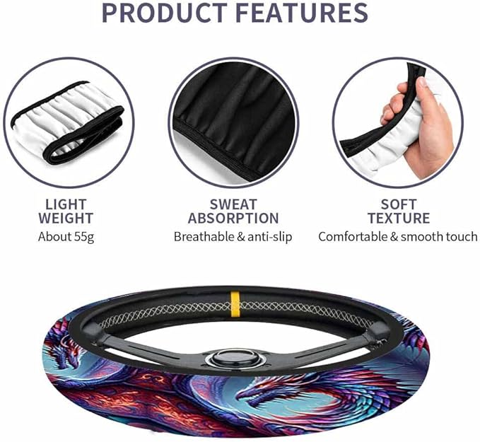 Dragon Scales Elastic Steering Wheel Cover Red Lavender Purple and Blue Steering Wheel Cover Anti Slip Protective Case Universal Stretch Steering Protector