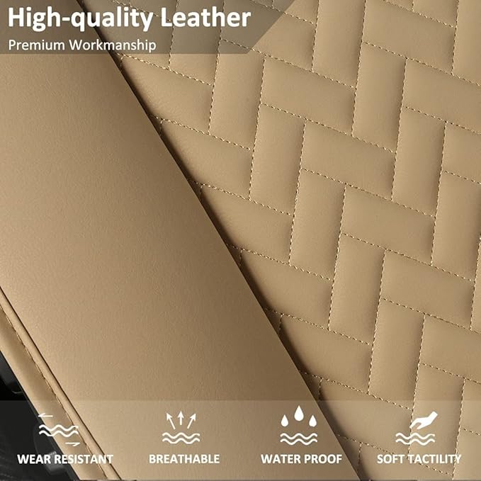 West Llama Full Set Car Seat Covers for Front and Rear Bottom Seats Only, Luxury PU Leather Car Seat Pads Protectors Waterproof and Wear-Resistant,Beige