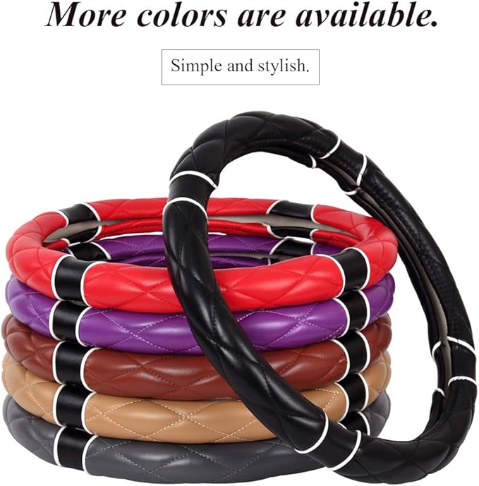 Steering Wheel Cover 15Inch Soft Microfiber Leather Fashion Anti-Slip Odorless Universal for Auto/Truck/SUV/Van (Beige-Black)