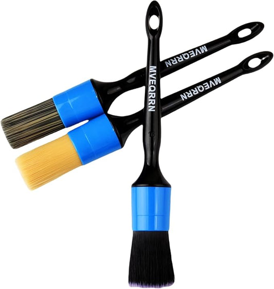 3pcs Car Detailing Brush Set-1pcs Boars Hair Car Detailing Brushes,1pcs Ultra Soft No Scratch Detailing Brush for Air Vent,Leather Seat 1pcs auto Detail Brushes for Interior Exterior(Blue)